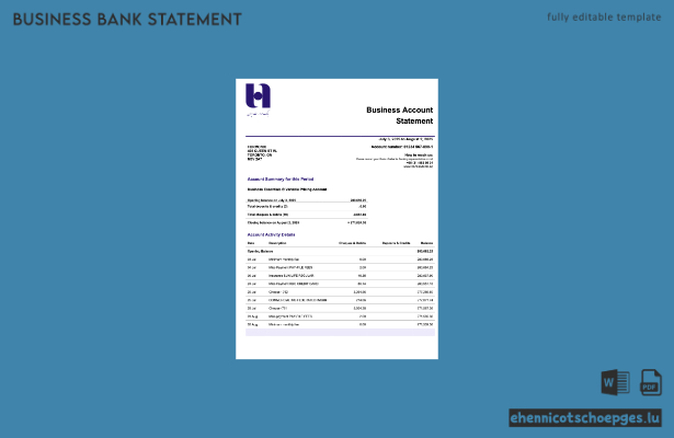 Persian Bank Saderat, persischer Firmenkontoauszug (Word- und PDF-Beispiel)